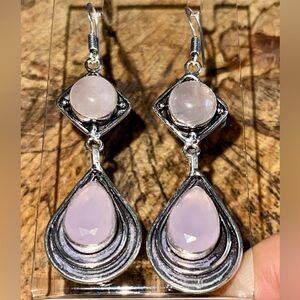 Rose Quartz “Stone of Pure Love” & Pink Chalcedony Earrings 2 7/8”